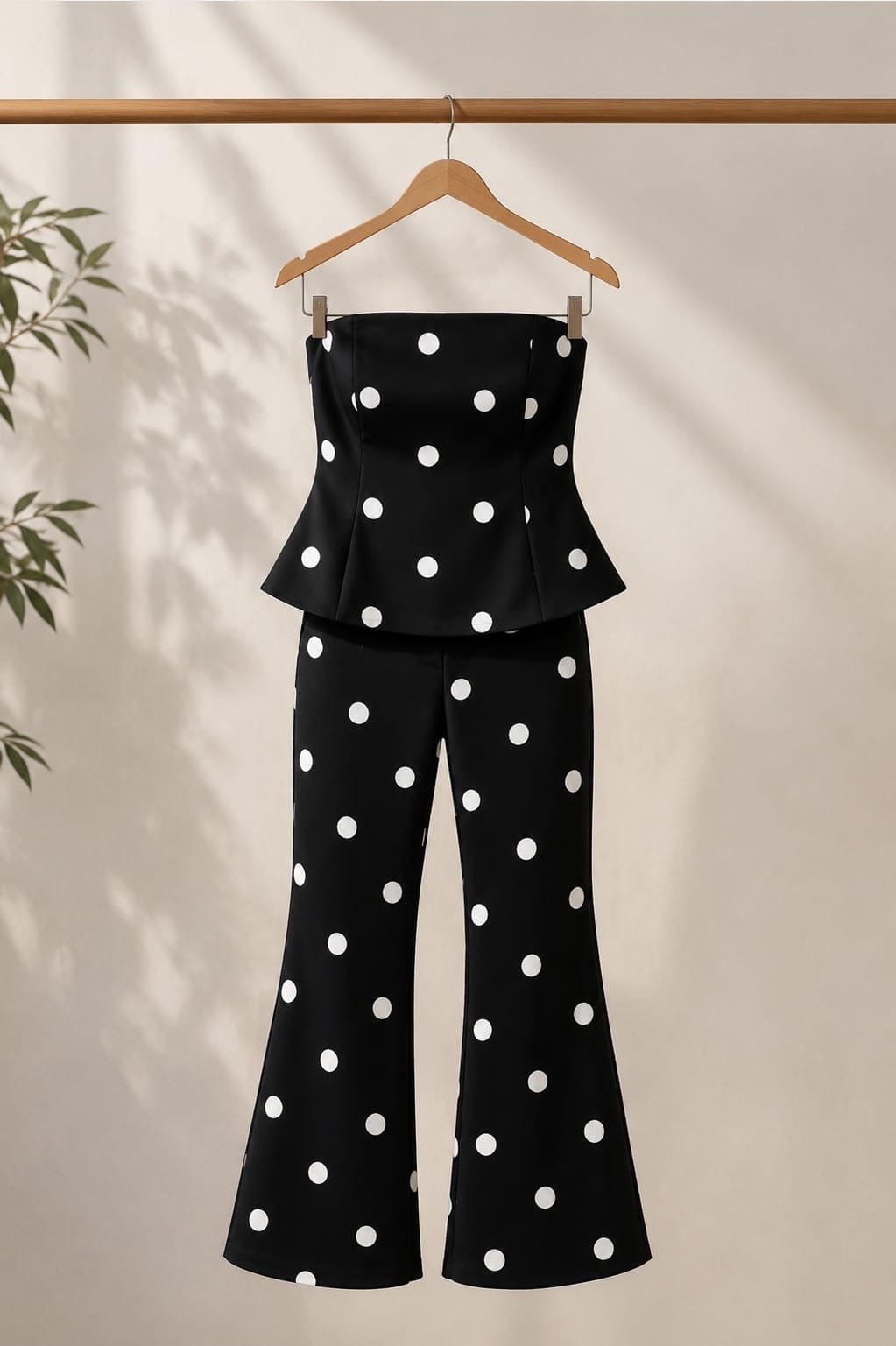 Polka Dot Peplum Top & Flare Pants Set