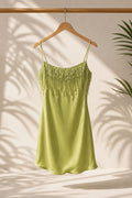 Lime Beaded Fringe Satin Mini Dress